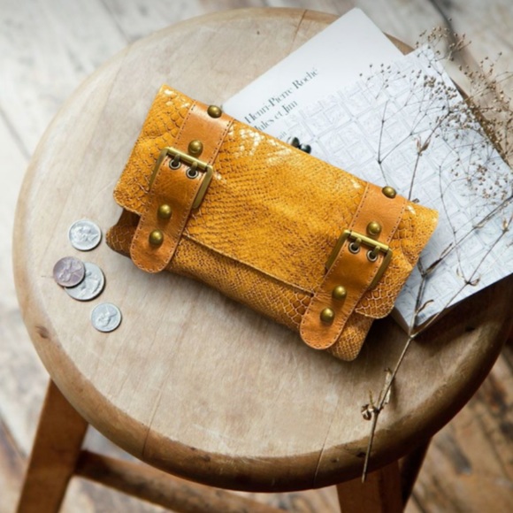 Carlisle Snake Print Leather Buckle Clutch